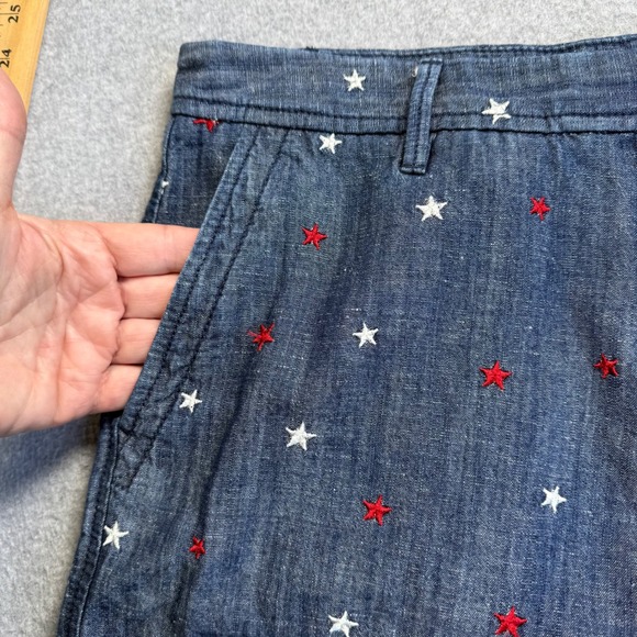 Talbots Relaxed Chino Short Womens 12 Blue Star Embroidered Cotton Linen Summer - Picture 4 of 9